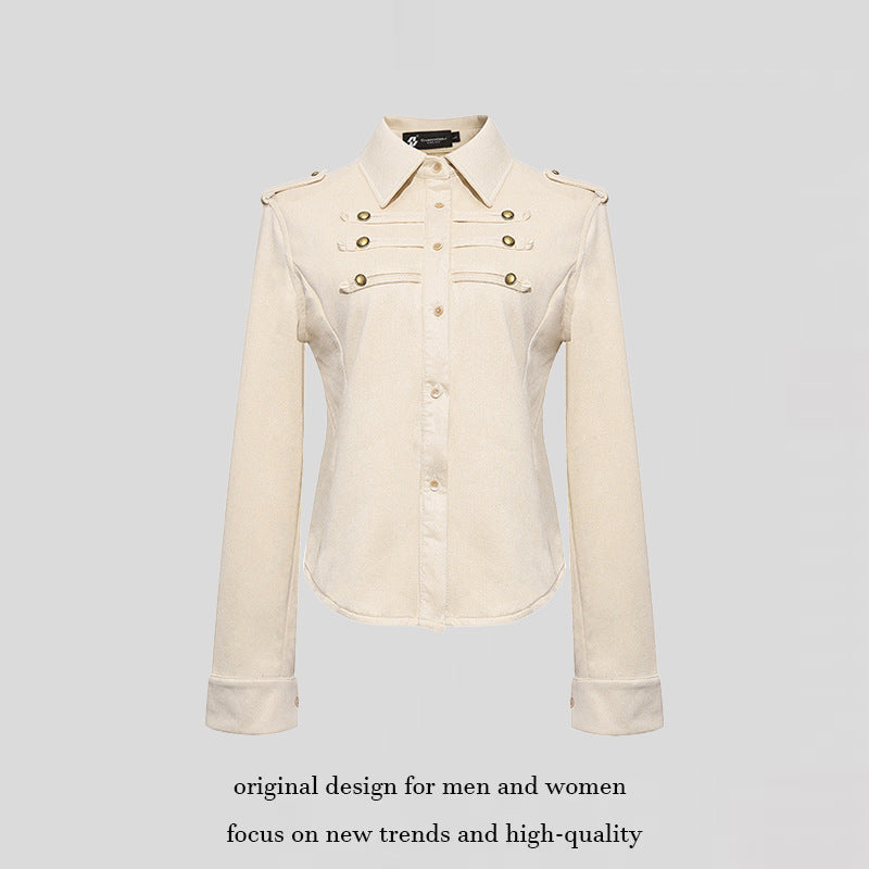 Damen Militärische Velours‑Optik Jacke mit Schulterklappen und Zierriegeln Echoarchiv