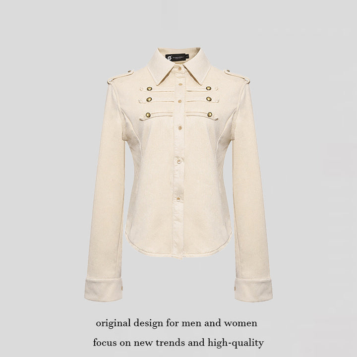 Damen Militärische Velours‑Optik Jacke mit Schulterklappen und Zierriegeln Echoarchiv