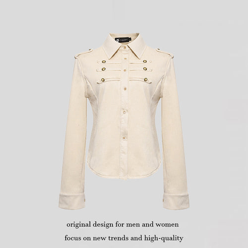 Damen Militärische Velours‑Optik Jacke mit Schulterklappen und Zierriegeln Echoarchiv