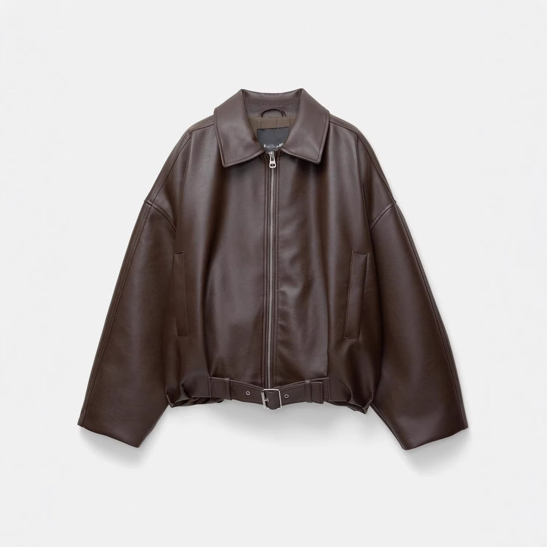 Damen Modische Kunstlederjacke mit Bauchgurt – Célinea