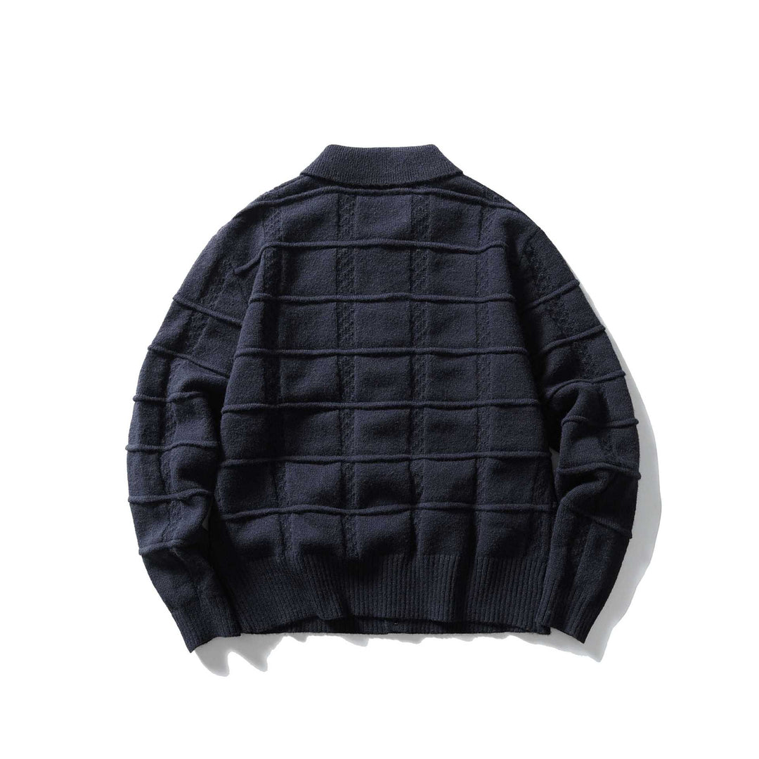 Herren strukturierte Strickjacke mit Hemdkragen und durchgehender Knopfleiste Echoarchiv