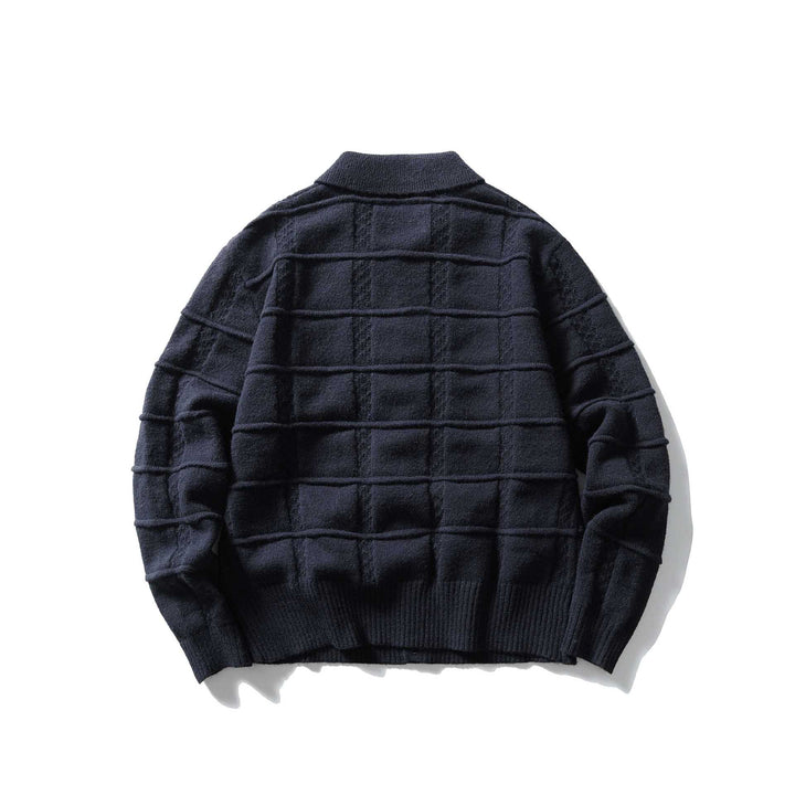 Herren strukturierte Strickjacke mit Hemdkragen und durchgehender Knopfleiste Echoarchiv