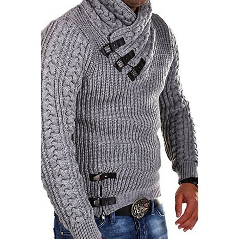 Herren modischer Strickpullover mit hohem Kragen und stilvollen Riegeln Echoarchiv
