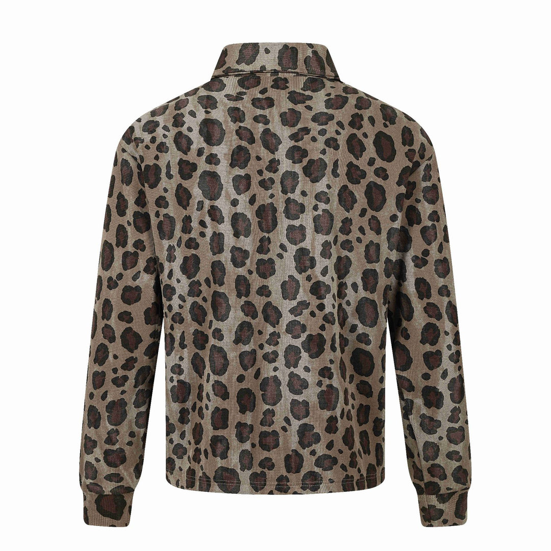 Damen Langärmeliges Poloshirt mit Waffelstruktur, Knopfleiste und Animal-Print Echoarchiv