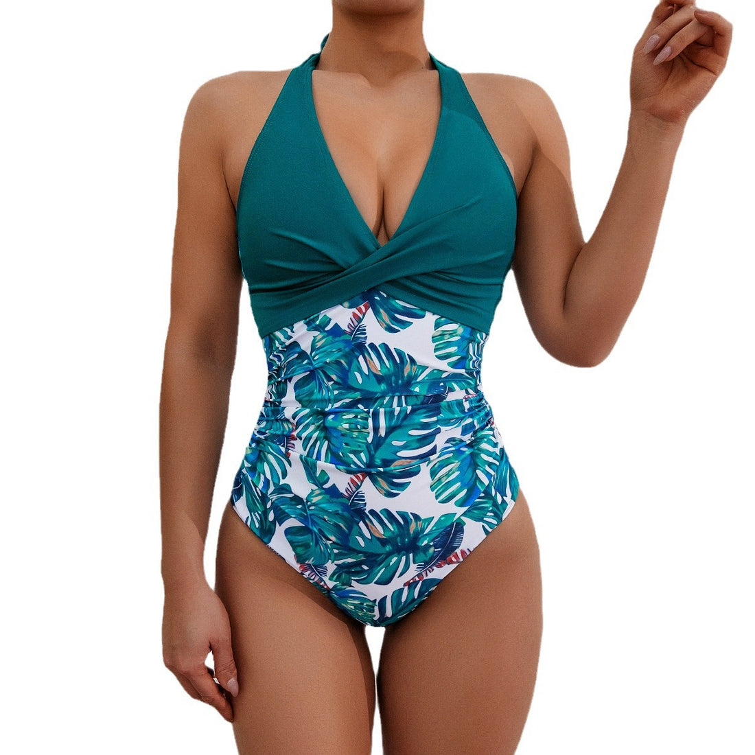 Damen Hochgeschnittener Badesuit mit floralem Design – Avérine
