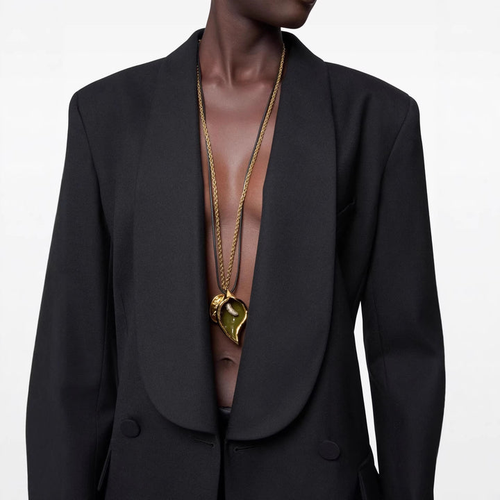 Damen Oversized Smoking-Longblazer mit tiefem Schalkragen und verlängerter Schulterlinie Echoarchiv