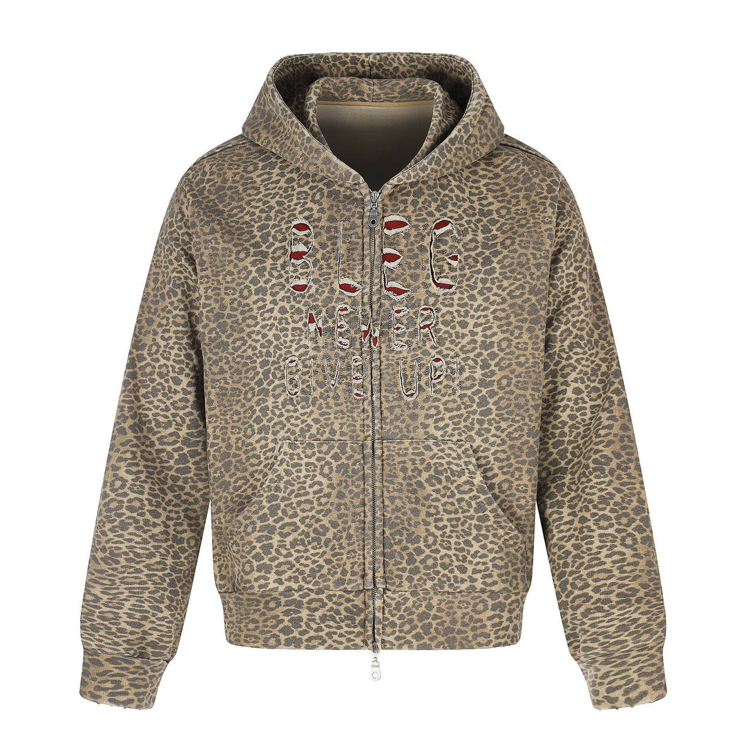 Damen Kapuzenjacke im Boxy‑Cut mit Leo‑Print und distressed Stickerei Echoarchiv