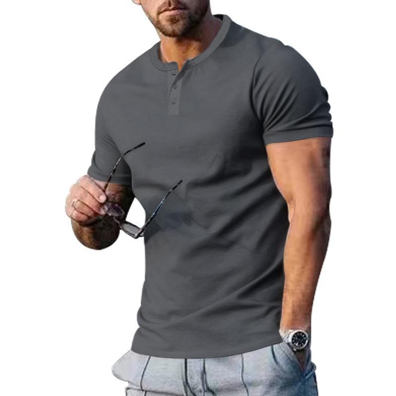 Herren Kurzarm-Henley-T-Shirt aus hochwertigem Baumwollmix mit knöpfbarer Ausschnitt Echoarchiv