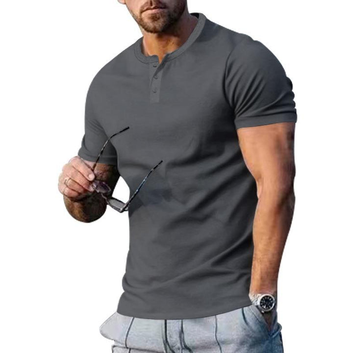 Herren Kurzarm-Henley-T-Shirt aus hochwertigem Baumwollmix mit knöpfbarer Ausschnitt Echoarchiv