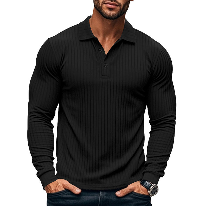 Herren nan athletisches Langarm-Poloshirt schmal geschnitten aus elastischem Rippstrick Echo Archiv