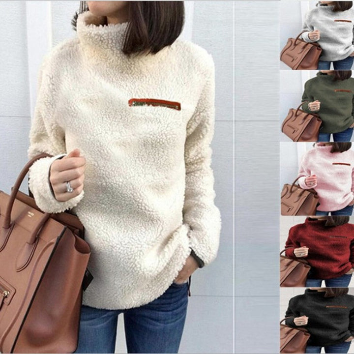 Damen nan kuscheliger Teddy-Fleecepullover mit Stehkragen und Brustreißverschluss Echo Archiv