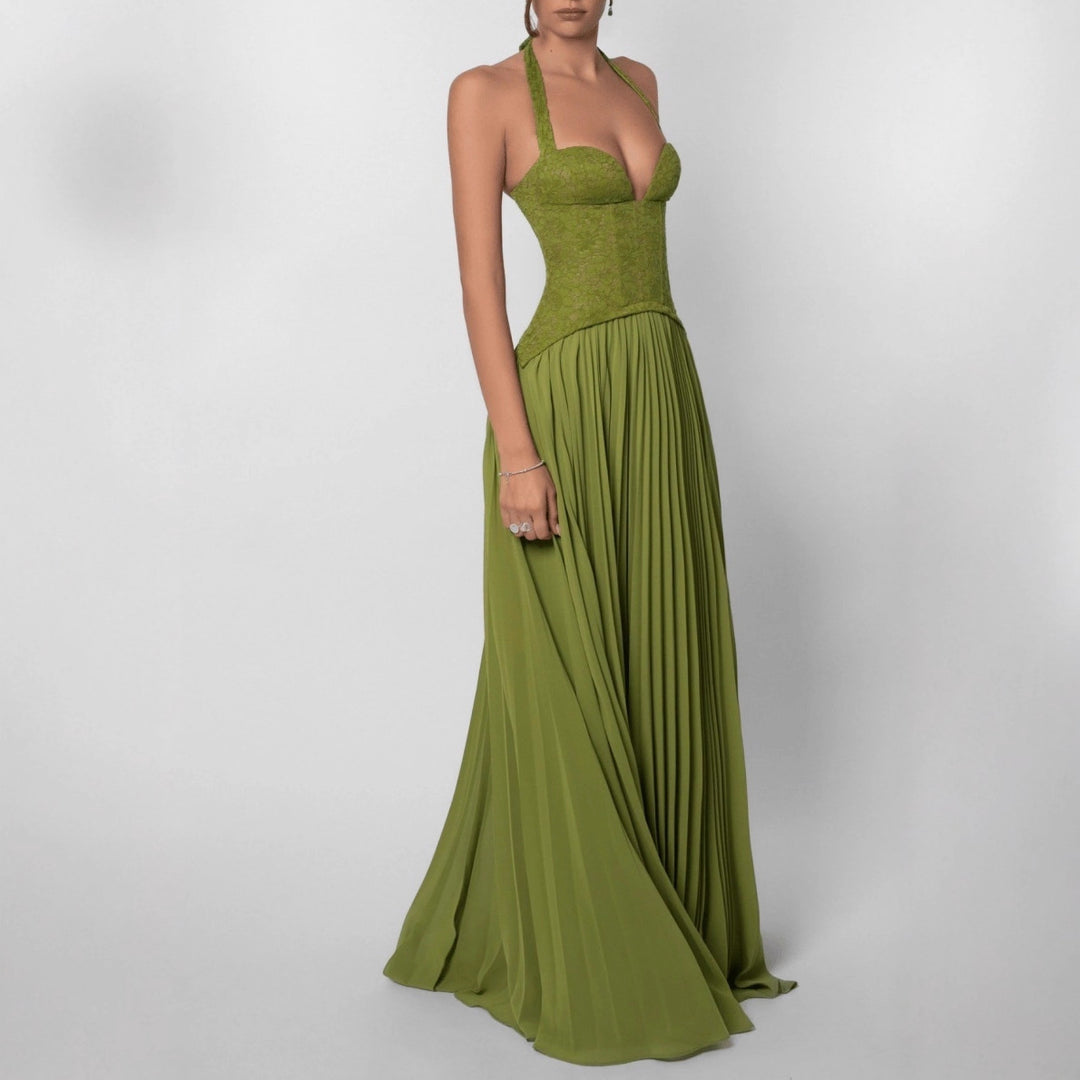 Damen nan elegantes Abendkleid mit Spitzenkorsett und plissiertem Maxirock Echo Archiv