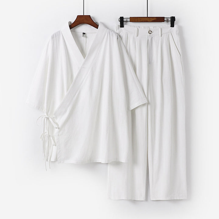 Unisex Kimono-Freizeit-Set mit Wickeloberteil und elastischer Bundhose Echoarchiv