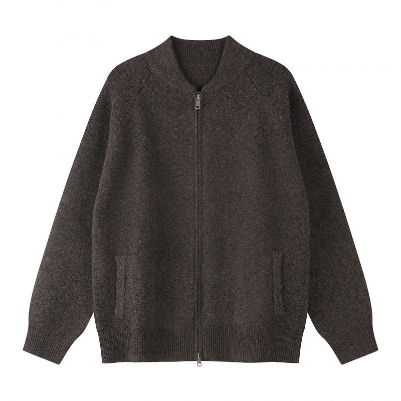 Unisex Locker geschnittene Feinstrick-Zipjacke mit Zwei-Wege-Reißverschluss und Rippbündchen Echo Archiv