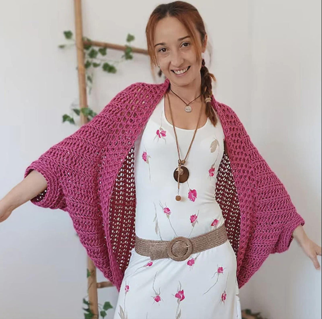 Damen Oversized gehäkelter Poncho Schal aus grobem Strick Drune