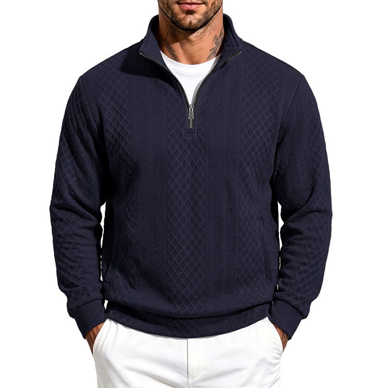 Herren Texturierter Halbzip-Pullover mit Stehkragen und Strukturmuster Echoarchiv