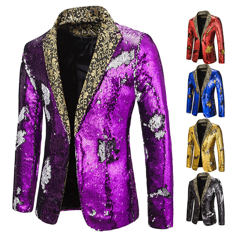 Herren Glitzernde Paillettenblazer mit extravagantem Kragen Echoarchiv