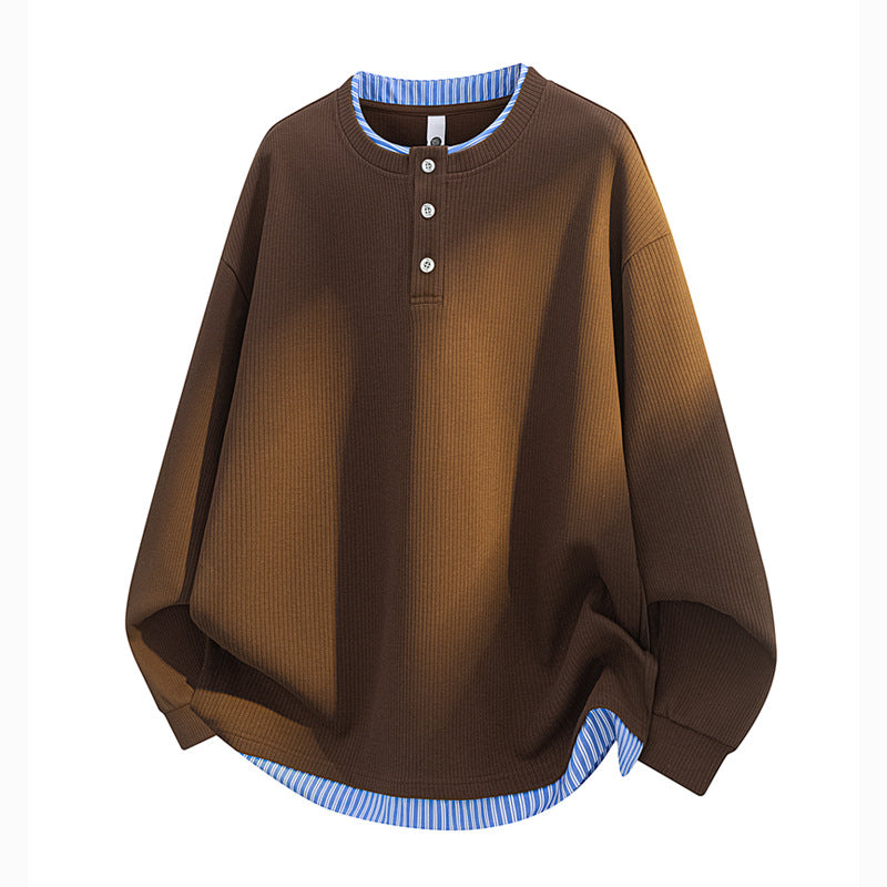 Unisex Oversize Henley-Langarmshirt mit Rippenstruktur und Einsatzlayer Echoarchiv