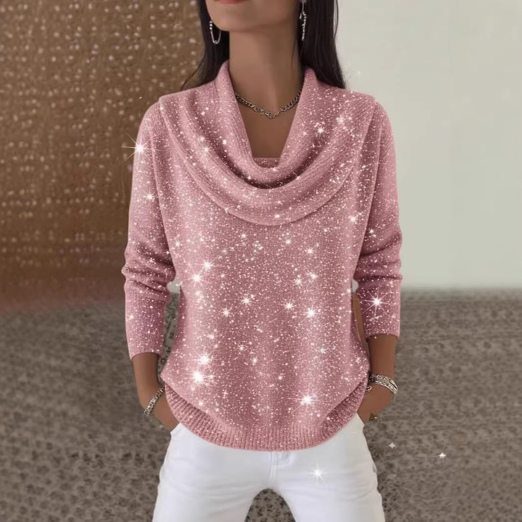 Damen Glitzernder Strickpullover mit Wasserfall-Ausschnitt Echo Archiv