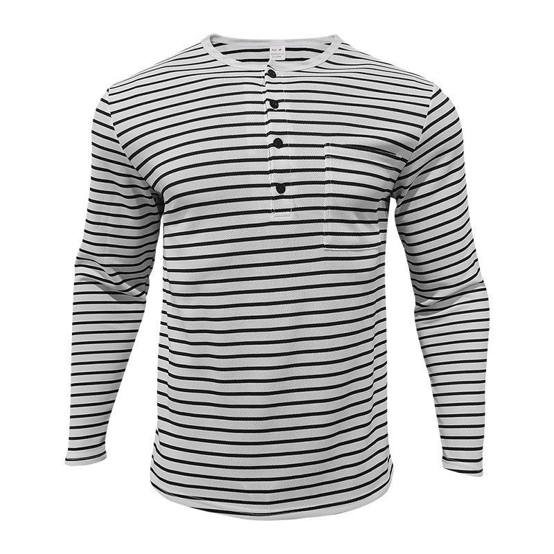 Herren Langarmshirt mit gestreiftem Design und Knopfleiste Echoarchiv