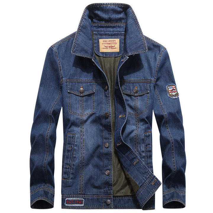Herren Jeansjacke im Worker‑Stil mit Aufnäher und Mesh‑Futter – Denvaro