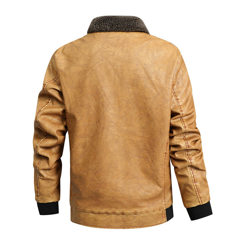 Herren Vintage-Bomberjacke aus Kunstleder mit Sherpa-Innenfutter und Rippbündchen Echoarchiv