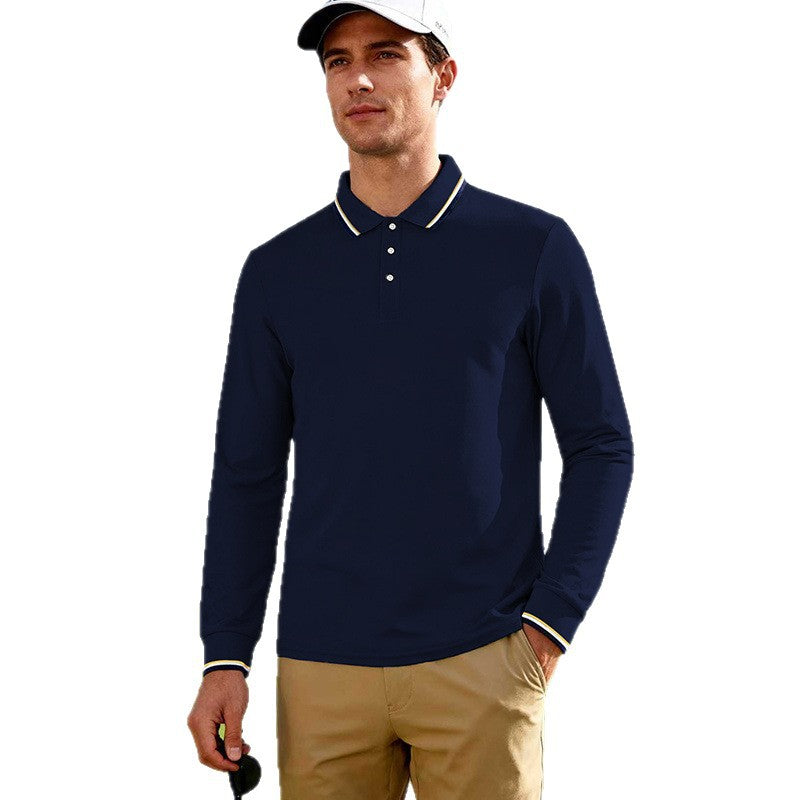 Herren Golf-Performance-Poloshirt langärmlig atmungsaktiv mit Kontrastkragen – Cavello