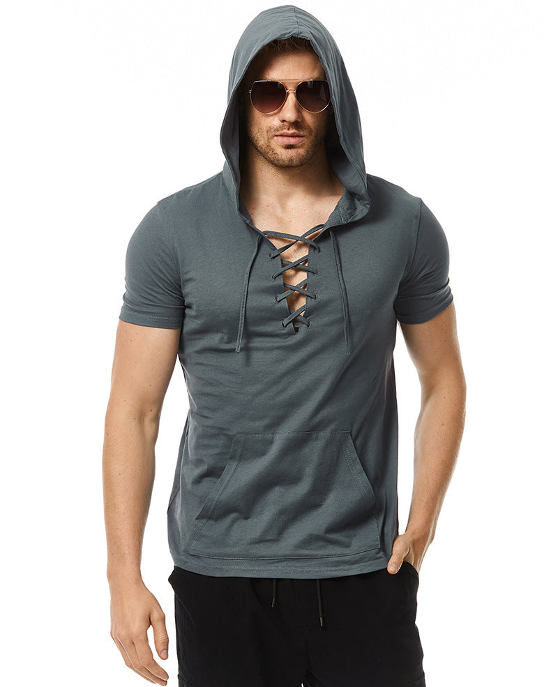 Herren Hoodie T-Shirt mit V-Ausschnitt und Kängurutasche Echoarchiv