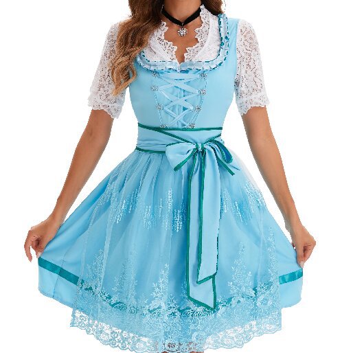 Damen nan kurzes Landhaus-Dirndl mit bestickter Tüllschürze, gerafftem Mieder und Puffärmeln Echo Archiv