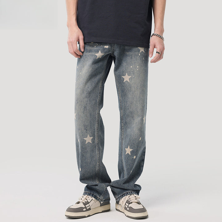 Herren lässige Jeans im Vintage-Stil mit einzigartigen Sternen-Applikationen Echoarchiv