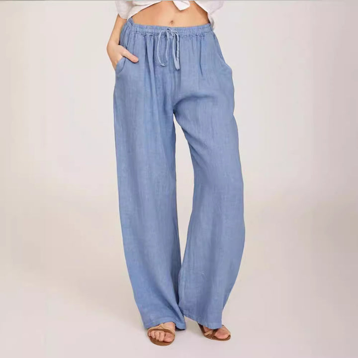 Damen luftige Palazzo-Hose mit Tunnelzugbund, elastischem Taillenabschluss und seitlichen Eingrifftaschen – Avélisse