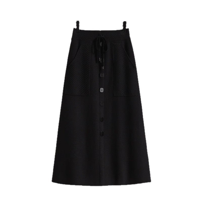 Damen Eleganter Midirock mit praktischen Taschen und Knopfdetails – Rosévia