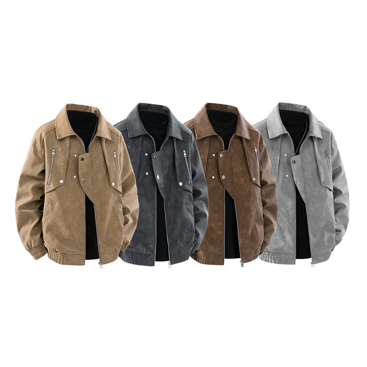 Herren modische Kunstlederjacke im Oversize-Stil mit praktischen Taschen Echoarchiv