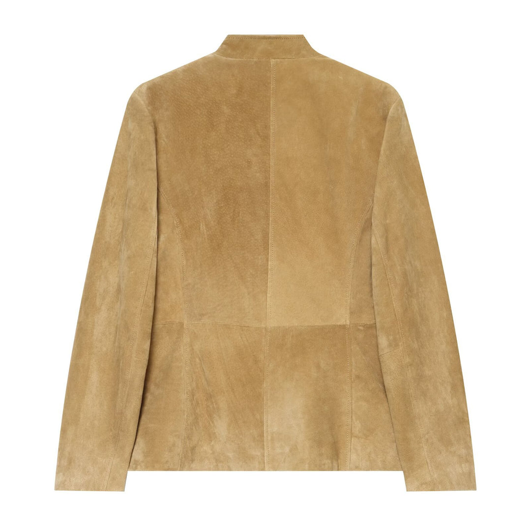 Damen Taillierte Wildlederjacke mit Stehkragen, Pattentaschen und Schulterklappen Echo Archiv