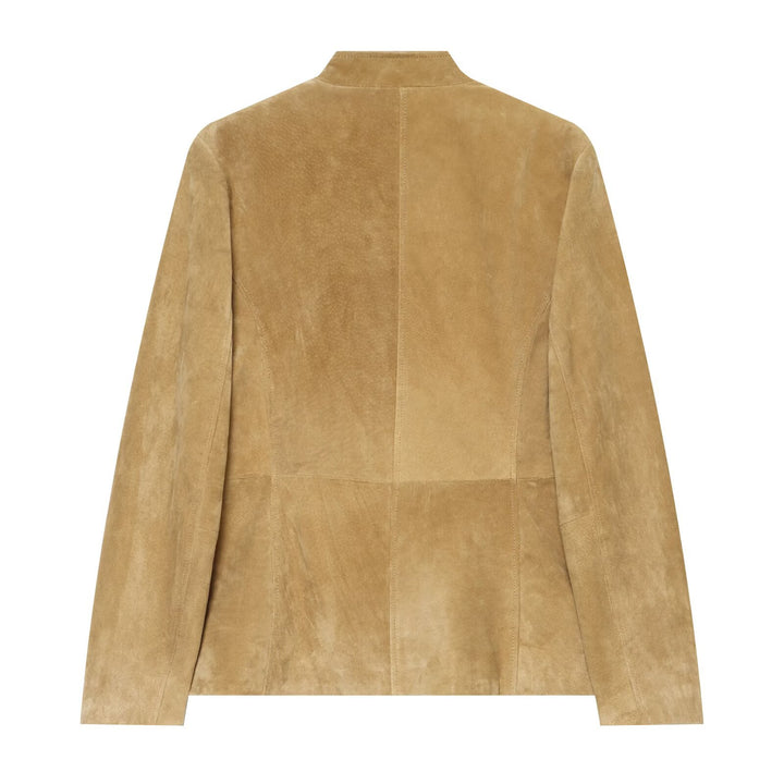 Damen Taillierte Wildlederjacke mit Stehkragen, Pattentaschen und Schulterklappen Echo Archiv