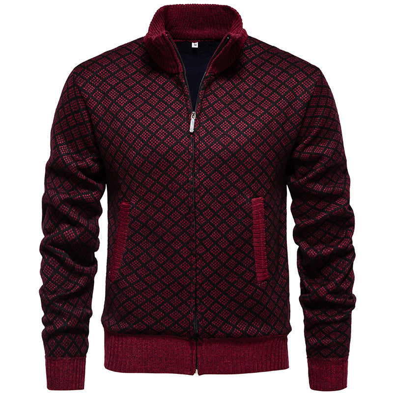Herren Strickjacke mit modernem Zipper und feinem Karomuster Echoarchiv