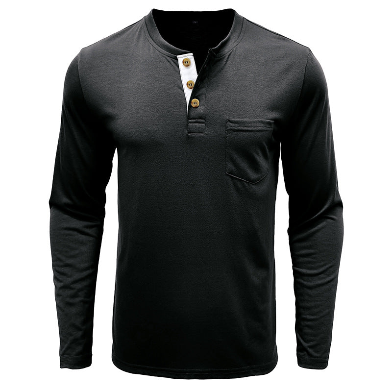 Herren Langarm-Henley-Shirt mit modischen Knöpfen Echoarchiv