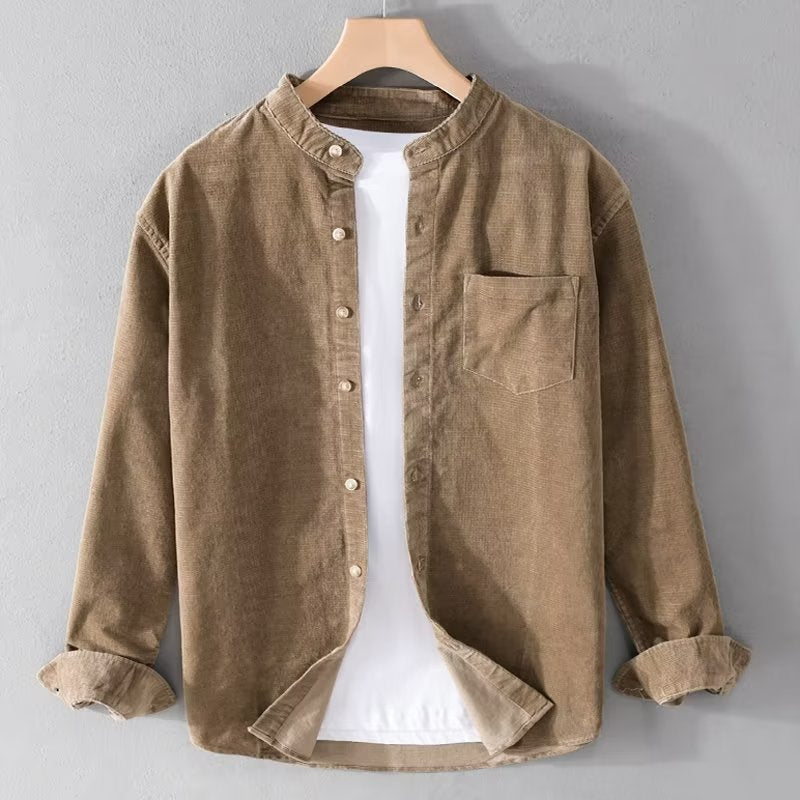 Herren Cordhemden mit Mandarin-Kragen und minimalistischem Design Echoarchiv