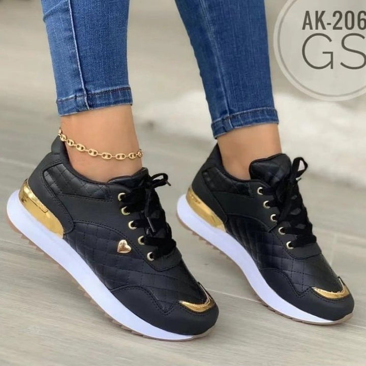 Damen Gepolsterte Sneaker mit Stepp-Optik und goldenen Akzenten Echoarchiv