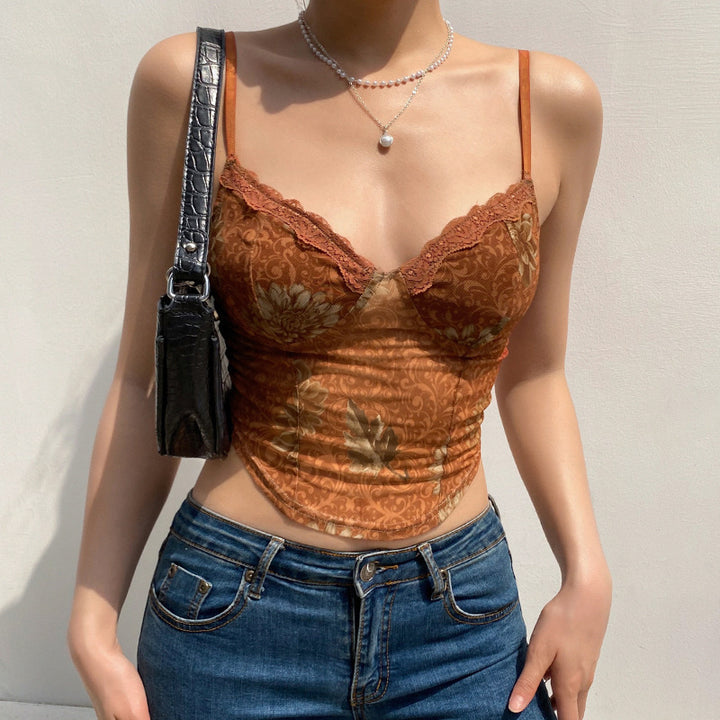 Damen Trägershirt mit Spitzenakzenten und floralem Design Echo Archiv