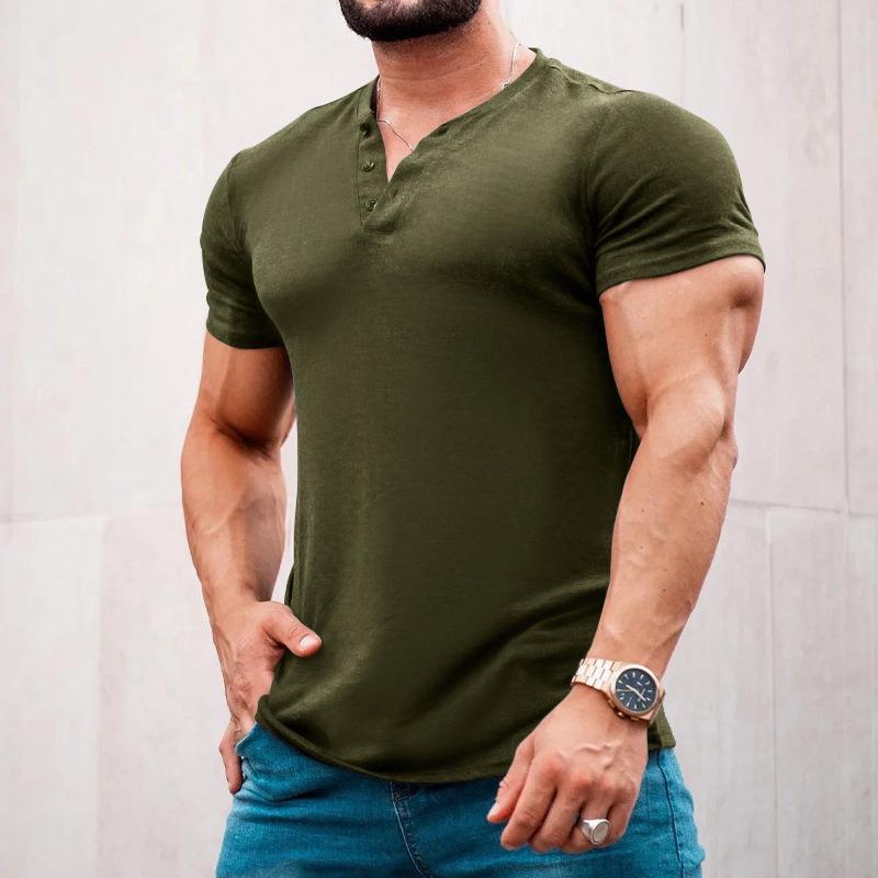 Herren Kurzarm-Henley-T-Shirt aus hochwertiger Baumwolle mit Knopfleiste Echoarchiv