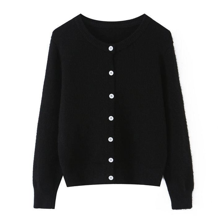 Damen Feinstrick-Cardigan mit Rundhalsausschnitt, durchgehender Knopfleiste und geripptem Saum Echo Archiv