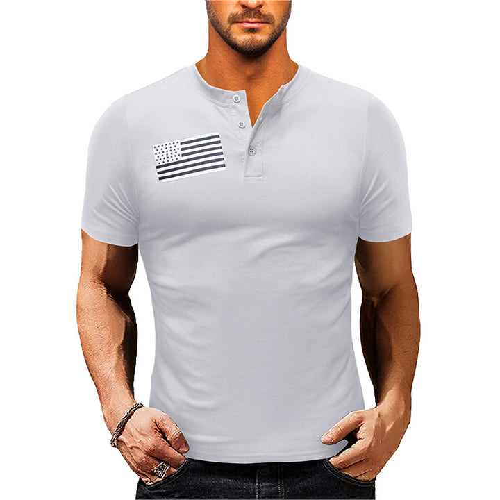 Herren Kurzarm-Henley-Shirt mit modischem Flaggenaufdruck Echoarchiv