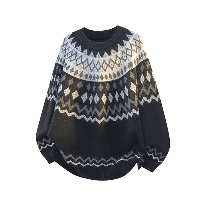Damen Grobstrickpullover mit grafischem Muster Echoarchiv