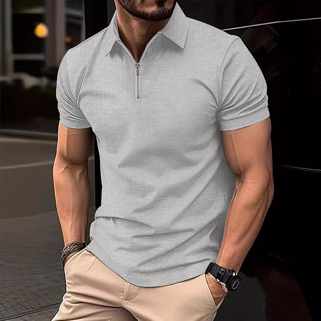 Herren Polohemd mit modernem Reißverschluss und strukturiertem Design Echoarchiv