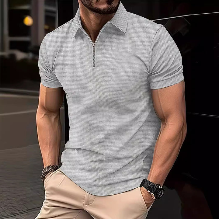 Herren Polohemd mit modernem Reißverschluss und strukturiertem Design Echoarchiv