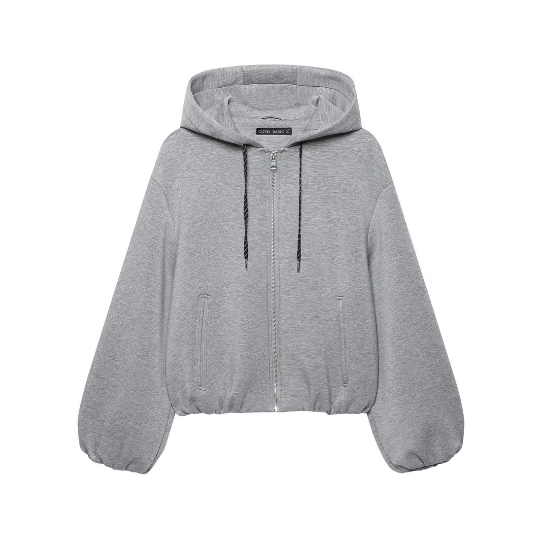Damen Cropped Kapuzen-Sweatjacke mit Ballonärmeln und Tunnelzug Echoarchiv