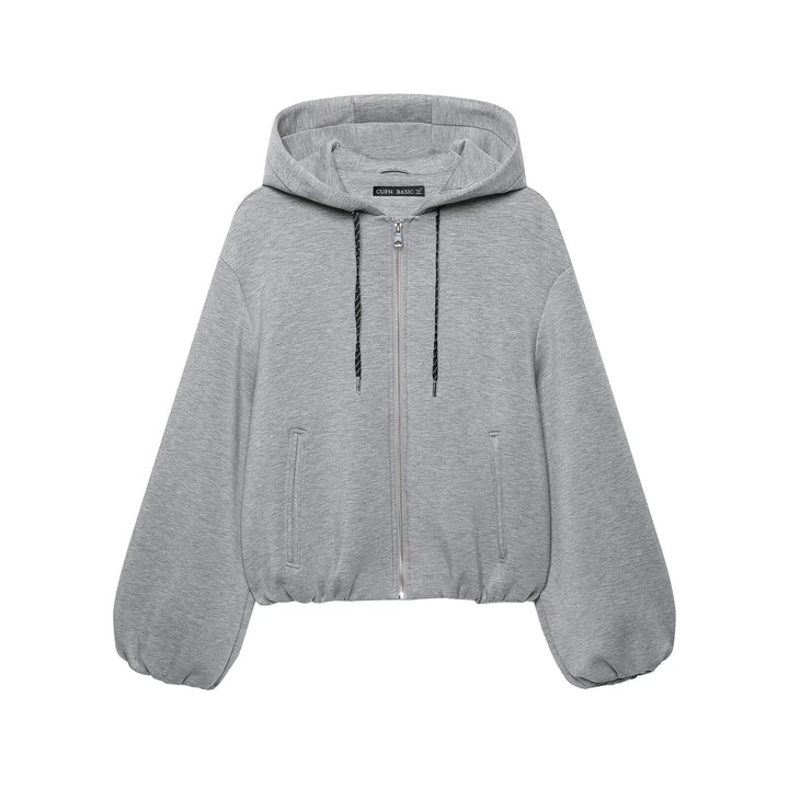 Damen Cropped Kapuzen-Sweatjacke mit Ballonärmeln und Tunnelzug Echoarchiv