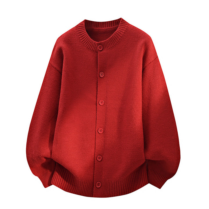 Unisex Oversize Strickcardigan mit Rundhalsausschnitt, Ballonärmeln & durchgehender Knopfleiste Echoarchiv