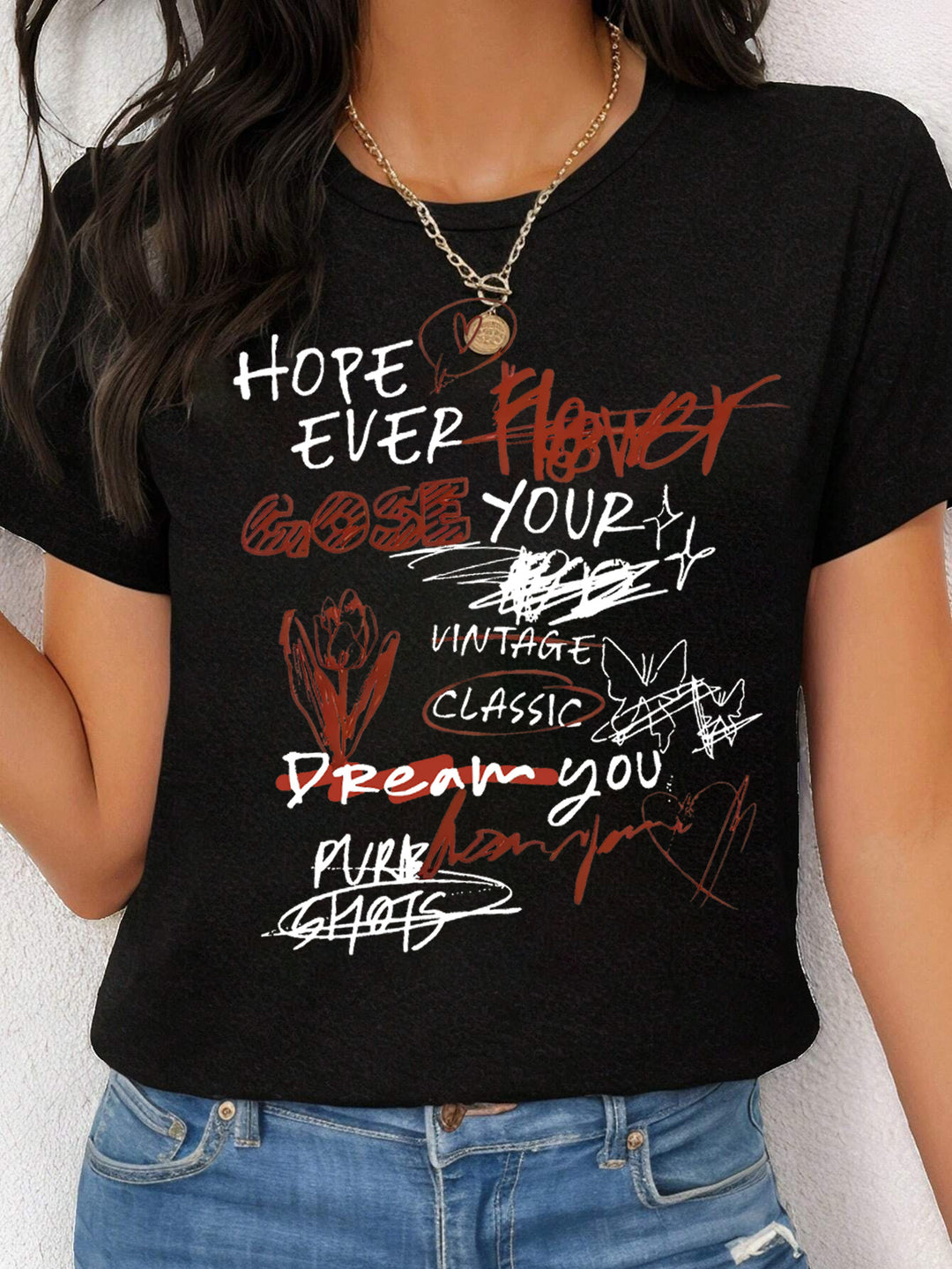 Damen lässiges Statement T-Shirt mit kreativem Print Echo Archiv